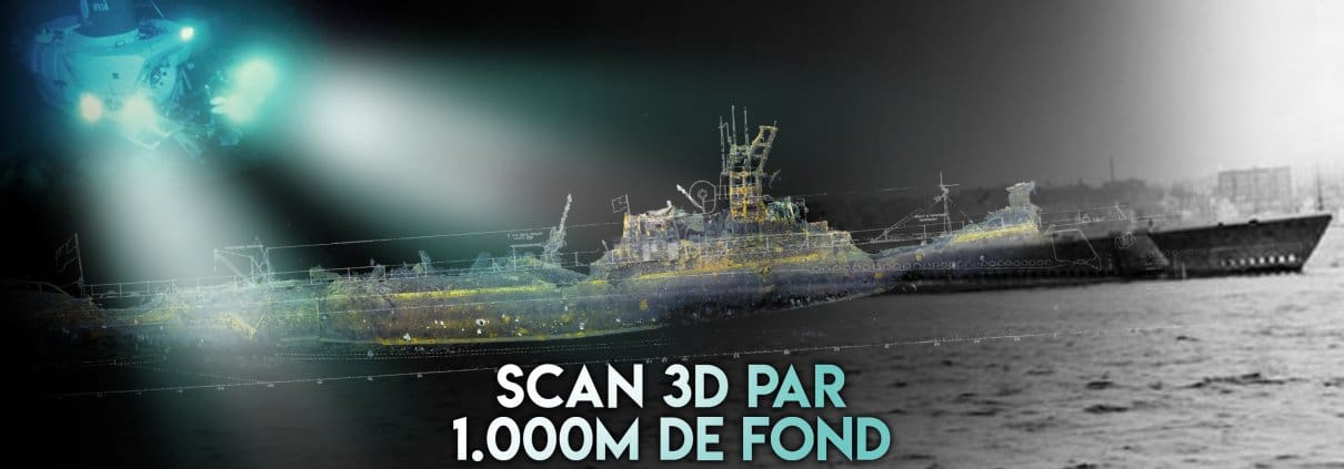 l' USS Grunion a été retrouvé au fond de l'océan et est modélisé grâce au scan 3D