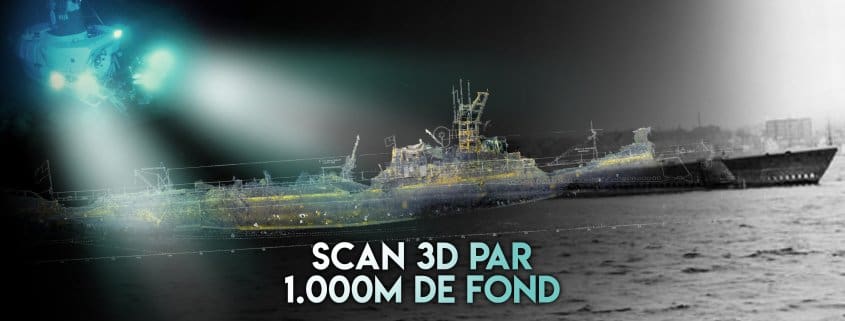 l' USS Grunion a été retrouvé au fond de l'océan et est modélisé grâce au scan 3D